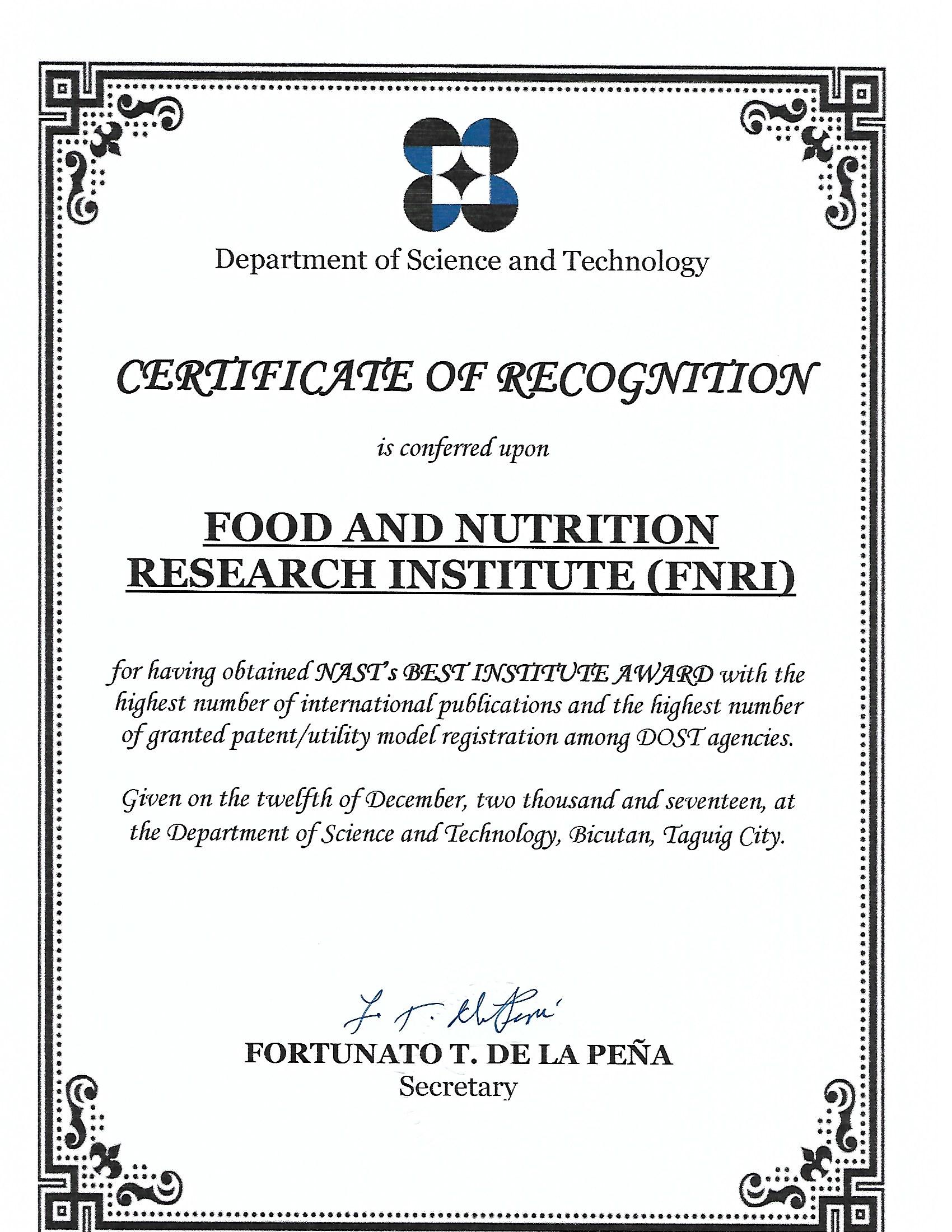 CERTIFICATE OF RECOGNITION